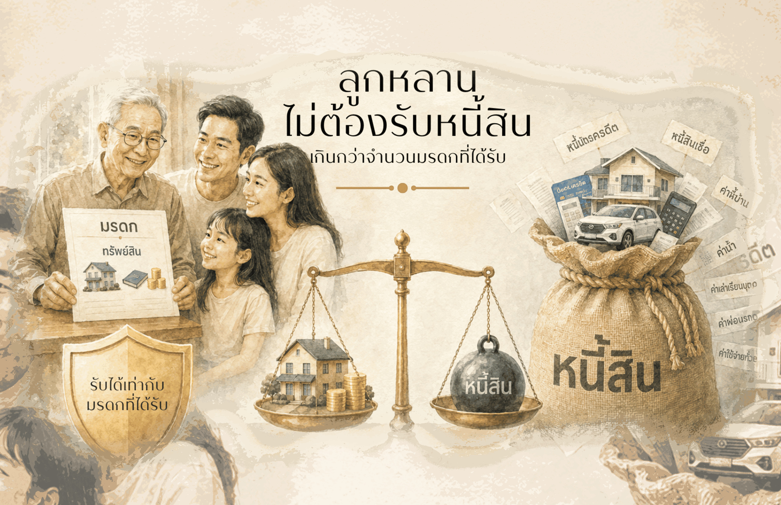 หนี้สินของผู้ตายตกถึงทายาทไหม? กฏหมายทรัพย์สิน มรดก ไม่มีพินัยกรรมมรดกตกเป็นของใคร การแบ่งมรดกตามกฎหมาย เอกสารที่มักต้องใช้ในการจัดการมรดก กฎหมายมรดกไทย พ่อแม่มีสิทธิรับมรดกไหม ลำดับทายาทรับมรดก ใครมีสิทธิรับมรดก รับมรดกต้องรับหนี้ไหม ไม่มีพินัยกรรมใครได้มรดก คู่สมรสมีสิทธิรับมรดกหรือไม่?