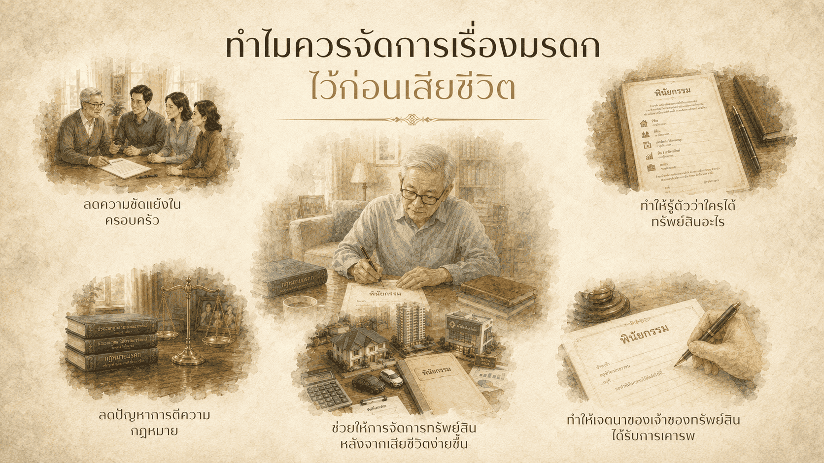 ทำไมควรจัดการเรื่องมรดกไว้ก่อนเสียชีวิต? กฏหมายทรัพย์สิน มรดก ไม่มีพินัยกรรมมรดกตกเป็นของใคร การแบ่งมรดกตามกฎหมาย เอกสารที่มักต้องใช้ในการจัดการมรดก กฎหมายมรดกไทย พ่อแม่มีสิทธิรับมรดกไหม ลำดับทายาทรับมรดก ใครมีสิทธิรับมรดก รับมรดกต้องรับหนี้ไหม ไม่มีพินัยกรรมใครได้มรดก คู่สมรสมีสิทธิรับมรดกหรือไม่?